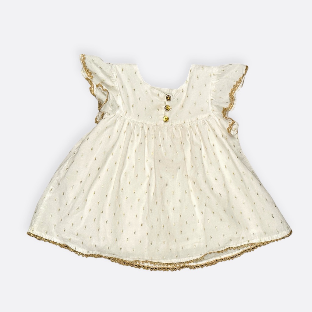 Oshkosh Toddler Girls Cotton Voile White & Gold Flutter Sleeve Top Size 4t